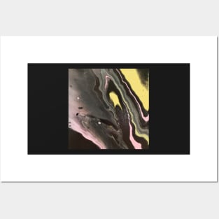 Black, yellow and pink acrylic pour Posters and Art